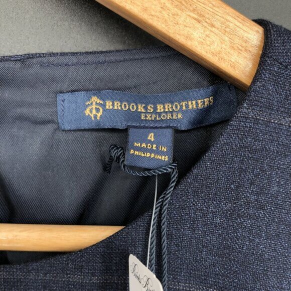 NWT Brooks Brothers Women's Plaid Wool Blend Sheath Dress 4 Navy Dark Academia - Picture 4 of 11